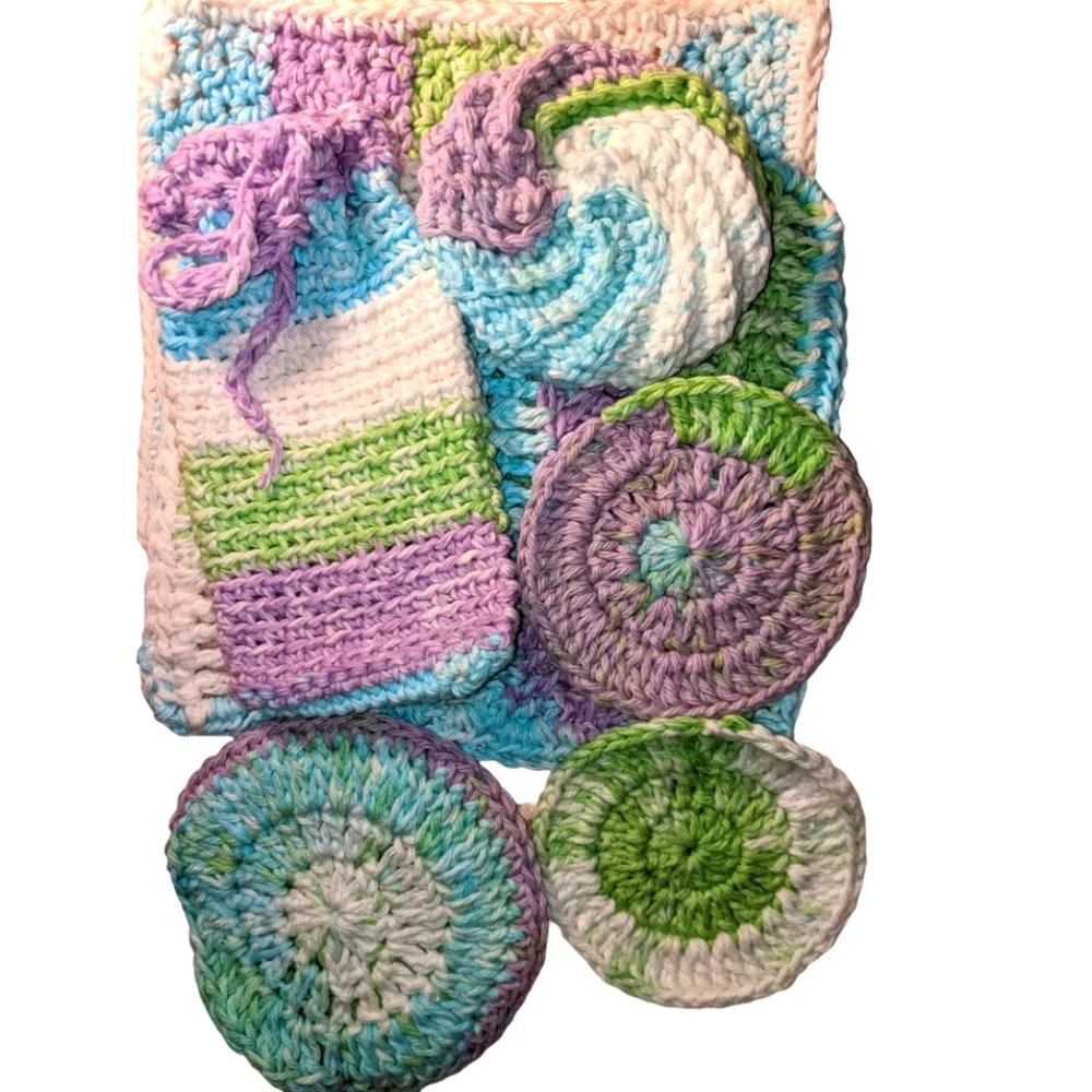 Wash Cloth, Soap Bag, Makeup Remover, Scrubby, Mitten Set Crochet Handmade